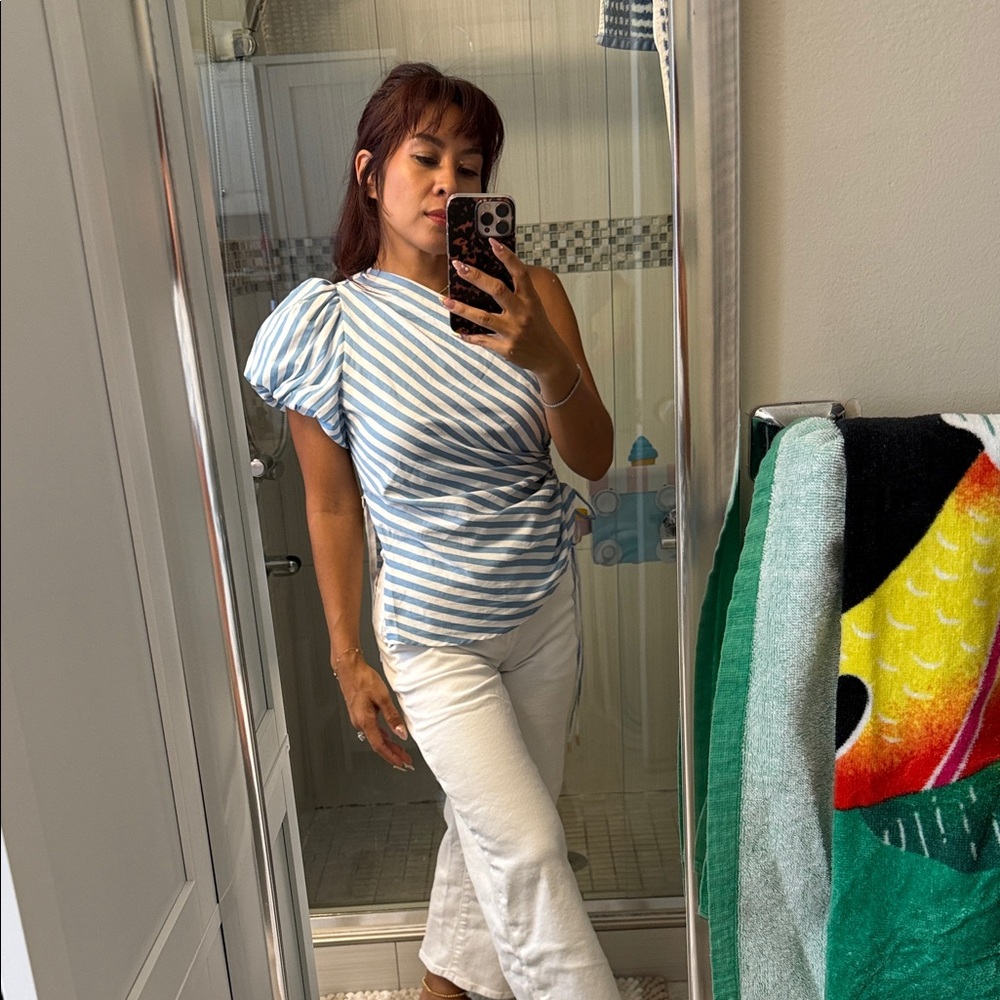 Chic Blue and White Striped Blouse